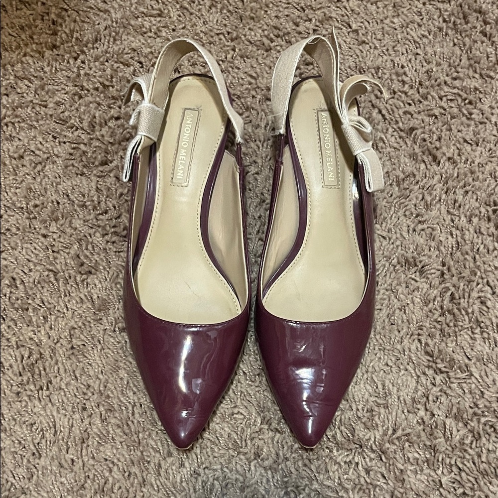 ANTONIO MELANI Plum Patent Slingback Heels